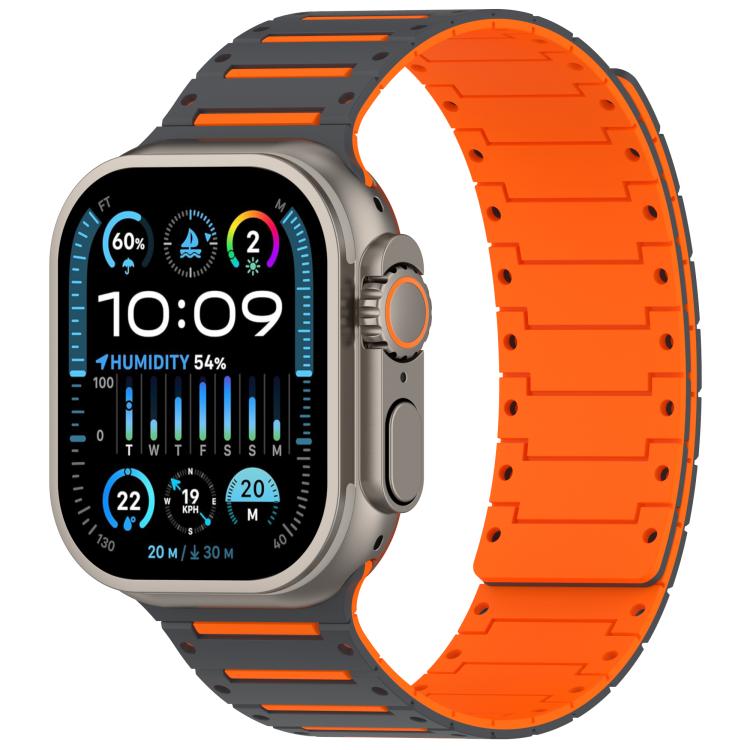 For Apple Watch 46mm / 49mm / 45mm / 44mm Colorful Spirit Piano Soft Magnetic Two-tone Watch Band(Gray Orange) by bashfashion