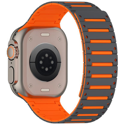 For Apple Watch 46mm / 49mm / 45mm / 44mm Colorful Spirit Piano Soft Magnetic Two-tone Watch Band(Gray Orange) by bashfashion