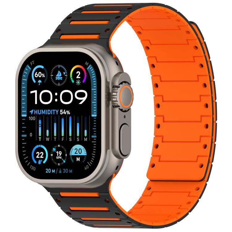 For Apple Watch 46mm / 49mm / 45mm / 44mm Colorful Spirit Piano Soft Magnetic Two-tone Watch Band(Black Orange) by bashfashion
