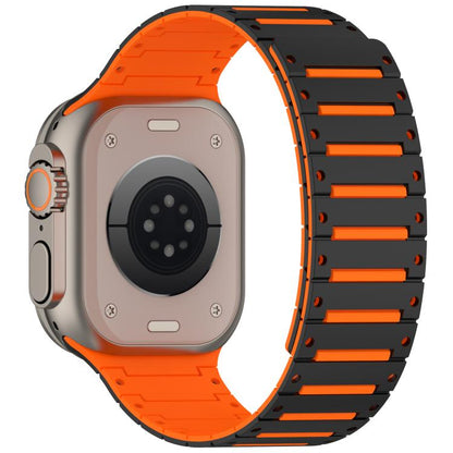 For Apple Watch 46mm / 49mm / 45mm / 44mm Colorful Spirit Piano Soft Magnetic Two-tone Watch Band(Black Orange) by bashfashion