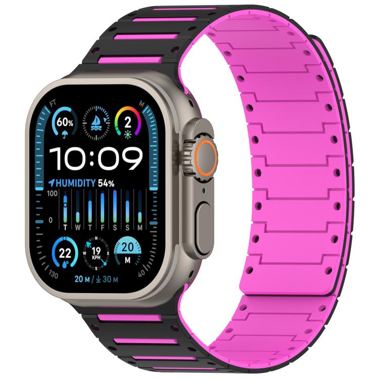 For Apple Watch 46mm / 49mm / 45mm / 44mm Colorful Spirit Piano Soft Magnetic Two-tone Watch Band(Black Rose Pink) by bashfashion