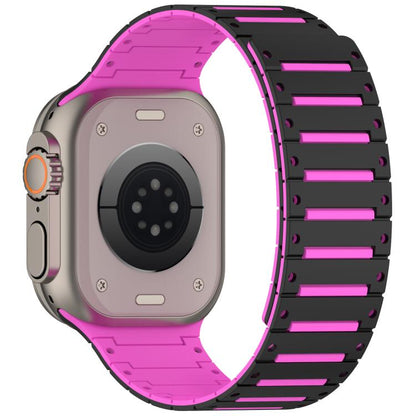 For Apple Watch 46mm / 49mm / 45mm / 44mm Colorful Spirit Piano Soft Magnetic Two-tone Watch Band(Black Rose Pink) by bashfashion