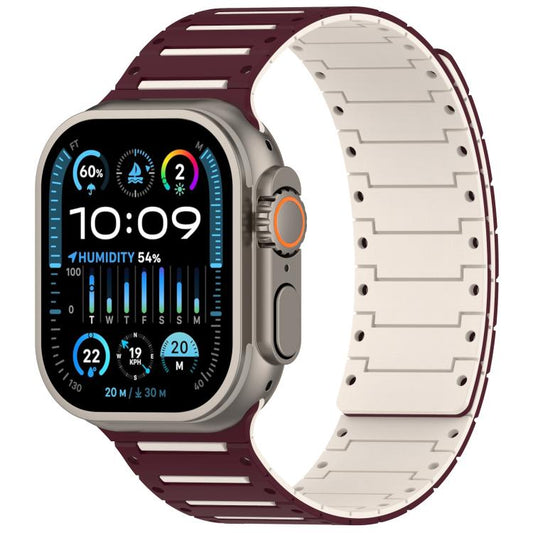 For Apple Watch 46mm / 49mm / 45mm / 44mm Colorful Spirit Piano Soft Magnetic Two-tone Watch Band(Burgundy Starlight) by bashfashion