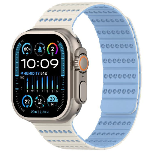 For Apple Watch 42mm / 41mm / 40mm / 38mm Honeycomb Magnetic Watch Band(Antique White Misty Blue) by bashfashion