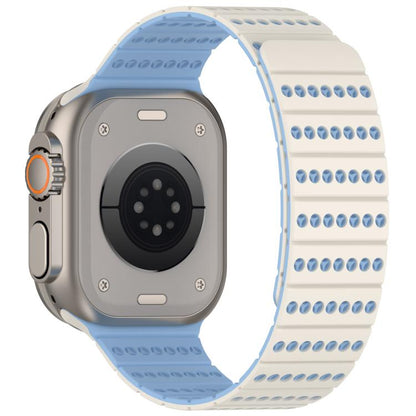For Apple Watch 42mm / 41mm / 40mm / 38mm Honeycomb Magnetic Watch Band(Antique White Misty Blue) by bashfashion