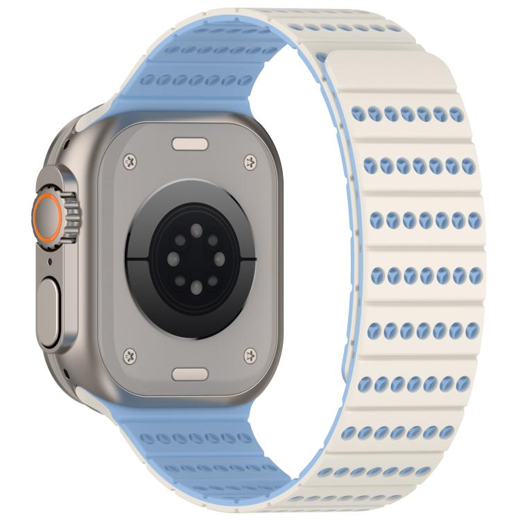 For Apple Watch 46mm / 49mm / 45mm / 44mm Honeycomb Magnetic Watch Band(Antique White Misty Blue) by bashfashion