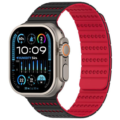For Apple Watch 46mm / 49mm / 45mm / 44mm Honeycomb Magnetic Watch Band(Black Red) by bashfashion