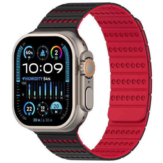 For Apple Watch 46mm / 49mm / 45mm / 44mm Honeycomb Magnetic Watch Band(Black Red) by bashfashion