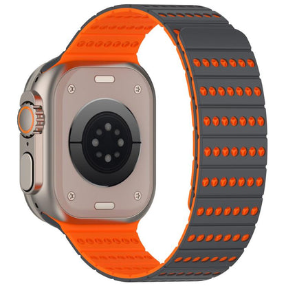 For Apple Watch 46mm / 49mm / 45mm / 44mm Honeycomb Magnetic Watch Band(Gray Orange) by bashfashion