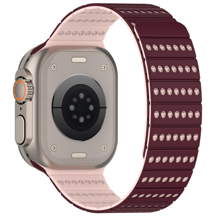 For Apple Watch 46mm / 49mm / 45mm / 44mm Honeycomb Magnetic Watch Band(Burgundy Frosted) by bashfashion