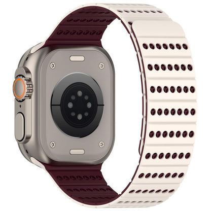 For Apple Watch 46mm / 49mm / 45mm / 44mm Honeycomb Magnetic Watch Band(Starlight Burgundy) by bashfashion
