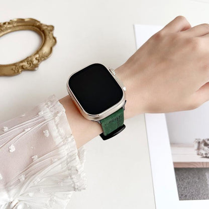 For Apple Watch 42mm / 41mm / 40mm / 38mm 7-Line Tri-Star Buckle Pull Up Leather Watch Band(Beige Red Thread) by bashfashion