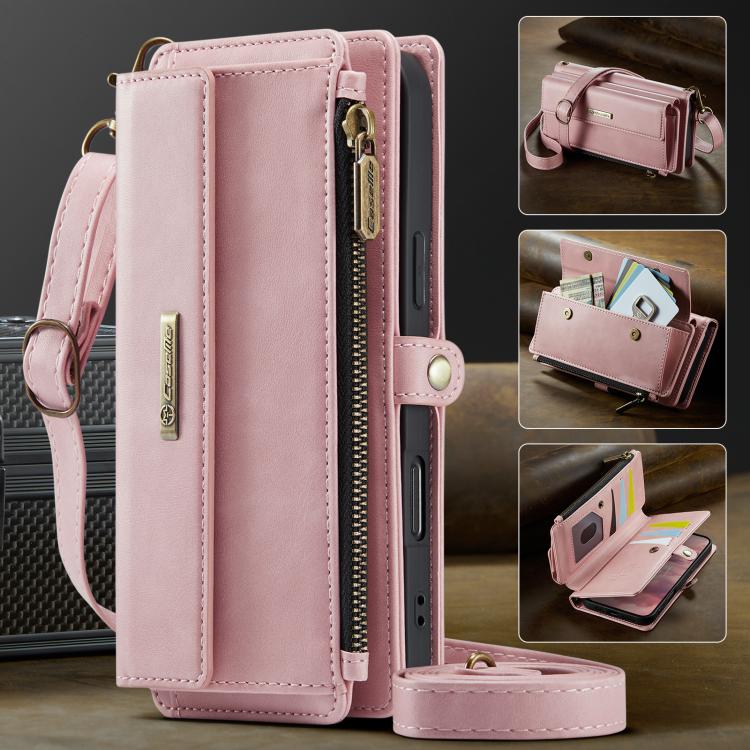 For iPhone 17 CaseMe C39 RFID Blocking Zipper Wallet Leather Phone Case with Crossbody Strap(Pink) by CaseMe