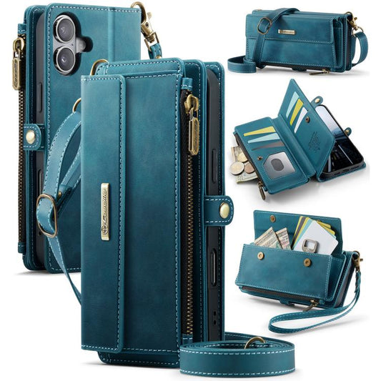 For iPhone 17 CaseMe C39 RFID Blocking Zipper Wallet Leather Phone Case with Crossbody Strap(Green) by CaseMe