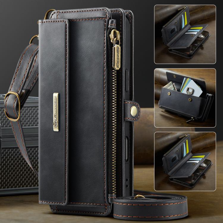 For iPhone Air CaseMe C39 RFID Blocking Zipper Wallet Leather Phone Case with Crossbody Strap(Black) by CaseMe