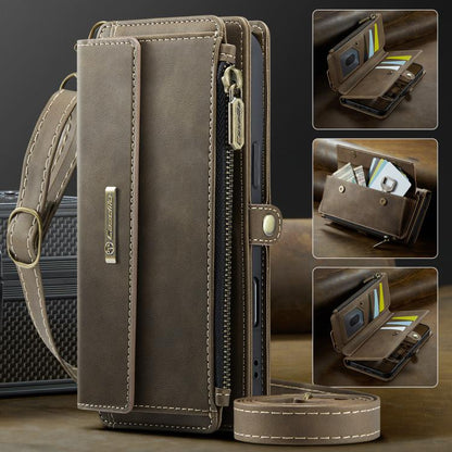 For iPhone Air CaseMe C39 RFID Blocking Zipper Wallet Leather Phone Case with Crossbody Strap(Coffee) by CaseMe