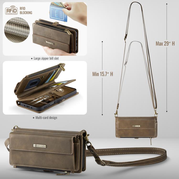 For iPhone Air CaseMe C39 RFID Blocking Zipper Wallet Leather Phone Case with Crossbody Strap(Coffee) by CaseMe