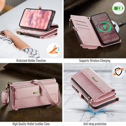 For iPhone Air CaseMe C39 RFID Blocking Zipper Wallet Leather Phone Case with Crossbody Strap(Pink) by CaseMe