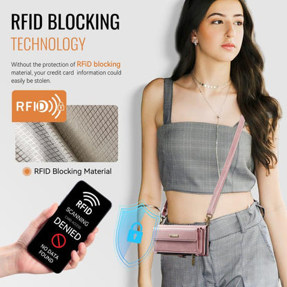 For iPhone Air CaseMe C39 RFID Blocking Zipper Wallet Leather Phone Case with Crossbody Strap(Pink) by CaseMe