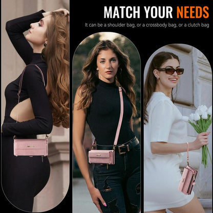 For iPhone Air CaseMe C39 RFID Blocking Zipper Wallet Leather Phone Case with Crossbody Strap(Pink) by CaseMe