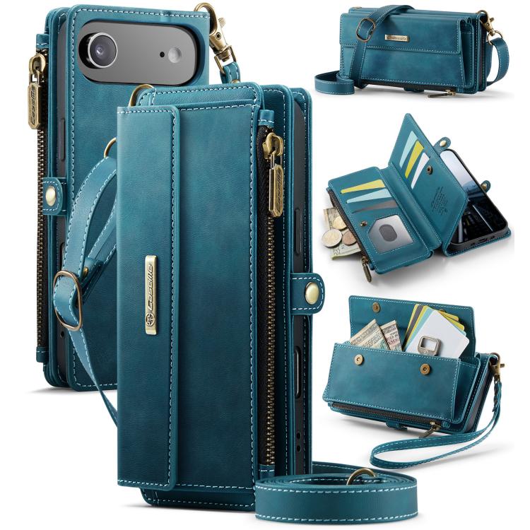 For iPhone Air CaseMe C39 RFID Blocking Zipper Wallet Leather Phone Case with Crossbody Strap(Green) by CaseMe