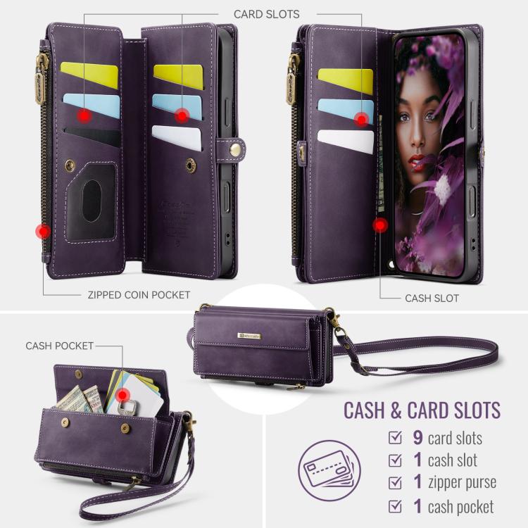 For iPhone Air CaseMe C39 RFID Blocking Zipper Wallet Leather Phone Case with Crossbody Strap(Purple) by CaseMe