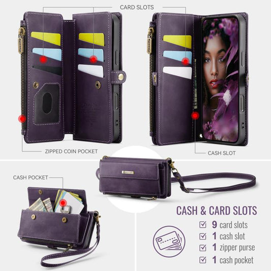 For iPhone Air CaseMe C39 RFID Blocking Zipper Wallet Leather Phone Case with Crossbody Strap(Purple) by CaseMe