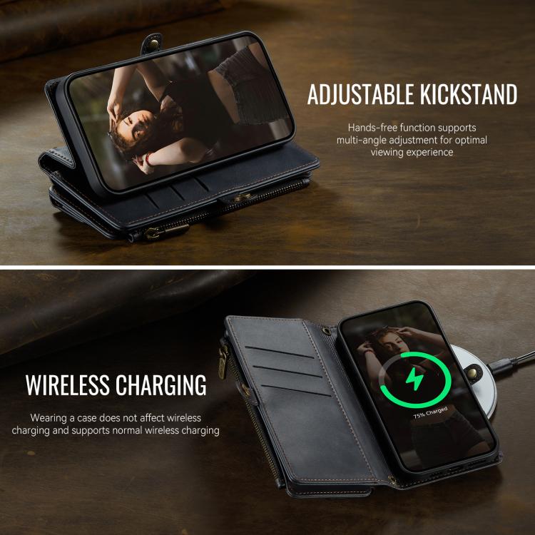 For iPhone 17 Pro Max CaseMe C39 RFID Blocking Zipper Wallet Leather Phone Case with Crossbody Strap(Black) by CaseMe