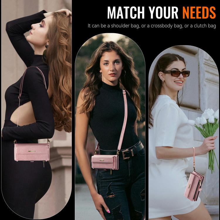 For iPhone 17 Pro Max CaseMe C39 RFID Blocking Zipper Wallet Leather Phone Case with Crossbody Strap(Pink) by CaseMe