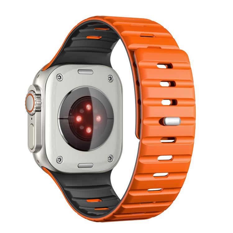 For Apple Watch 46mm / 49mm / 45mm / 44mm Norman Magnetic Silicone Watch Band(Orange Black) by bashfashion