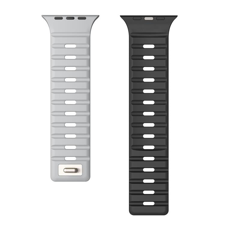 For Apple Watch 46mm / 49mm / 45mm / 44mm Norman Magnetic Silicone Watch Band(Light Gray Black) by bashfashion