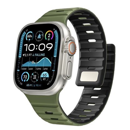 For Apple Watch 46mm / 49mm / 45mm / 44mm Norman Magnetic Silicone Watch Band(Army Green Black) by bashfashion