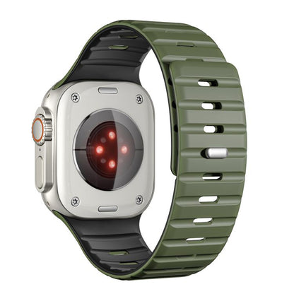 For Apple Watch 46mm / 49mm / 45mm / 44mm Norman Magnetic Silicone Watch Band(Army Green Black) by bashfashion