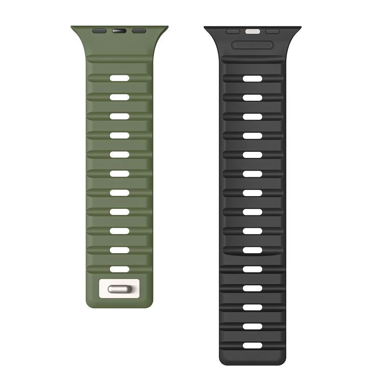 For Apple Watch 46mm / 49mm / 45mm / 44mm Norman Magnetic Silicone Watch Band(Army Green Black) by bashfashion