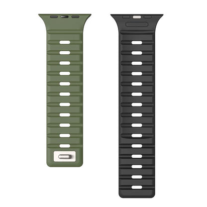 For Apple Watch 46mm / 49mm / 45mm / 44mm Norman Magnetic Silicone Watch Band(Army Green Black) by bashfashion