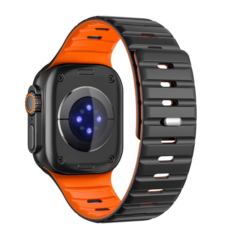 For Apple Watch 42mm / 41mm / 40mm / 38mm Norman Magnetic Silicone Watch Band(Black Orange) by bashfashion