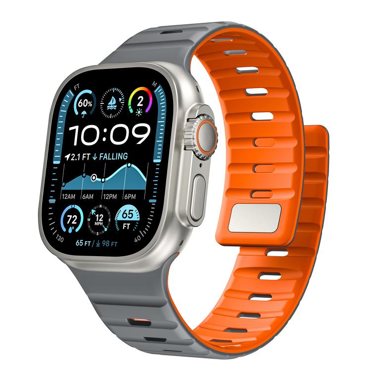For Apple Watch 42mm / 41mm / 40mm / 38mm Norman Magnetic Silicone Watch Band(Gray Orange) by bashfashion