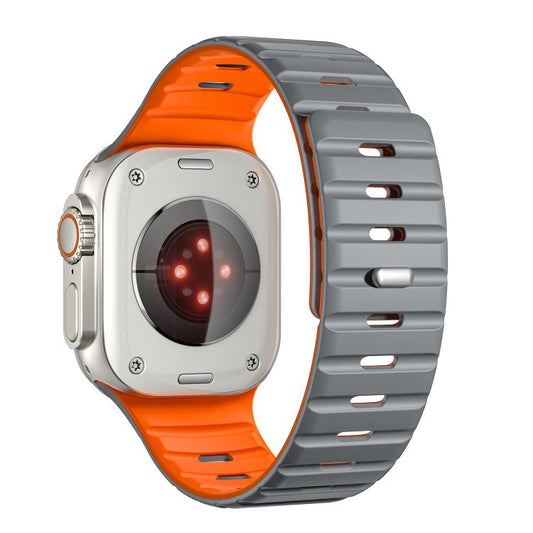 For Apple Watch 42mm / 41mm / 40mm / 38mm Norman Magnetic Silicone Watch Band(Gray Orange) by bashfashion