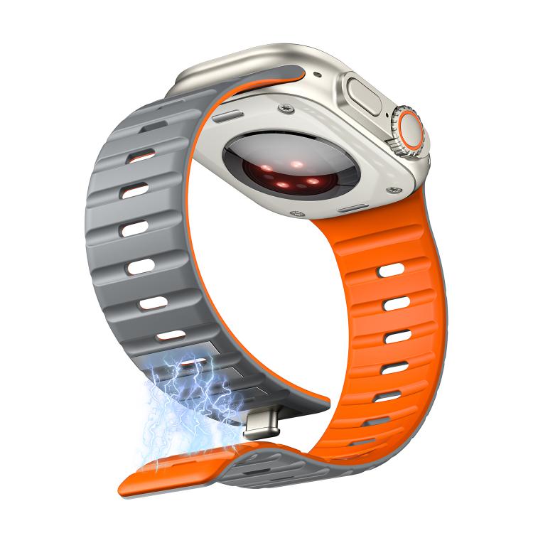 For Apple Watch 42mm / 41mm / 40mm / 38mm Norman Magnetic Silicone Watch Band(Gray Orange) by bashfashion