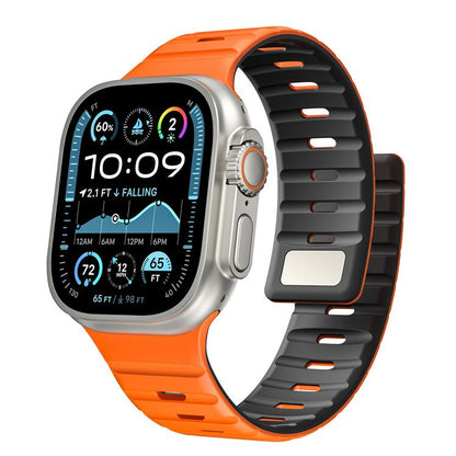 For Apple Watch 42mm / 41mm / 40mm / 38mm Norman Magnetic Silicone Watch Band(Orange Black) by bashfashion
