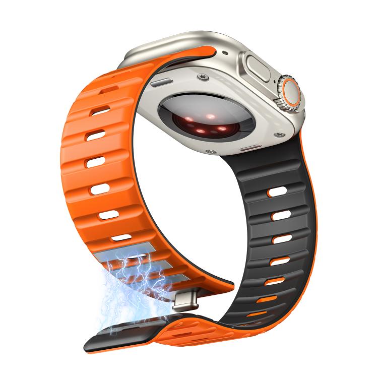For Apple Watch 42mm / 41mm / 40mm / 38mm Norman Magnetic Silicone Watch Band(Orange Black) by bashfashion
