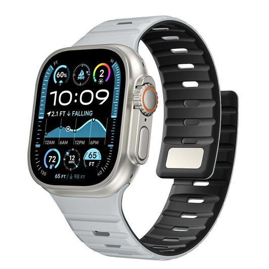 For Apple Watch 42mm / 41mm / 40mm / 38mm Norman Magnetic Silicone Watch Band(Light Gray Black) by bashfashion