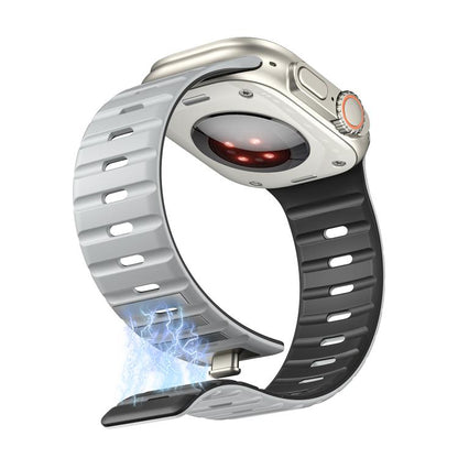 For Apple Watch 42mm / 41mm / 40mm / 38mm Norman Magnetic Silicone Watch Band(Light Gray Black) by bashfashion