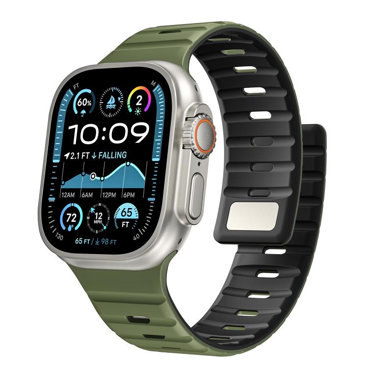 For Apple Watch 42mm / 41mm / 40mm / 38mm Norman Magnetic Silicone Watch Band(Army Green Black) by bashfashion