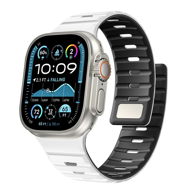 For Apple Watch 42mm / 41mm / 40mm / 38mm Norman Magnetic Silicone Watch Band(White Black) by bashfashion