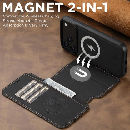 For iPhone 17 Pro Suteni Q05 2-in-1 Multi-function MagSafe Wallet Litchi Leather Phone Case(Black) by Suteni