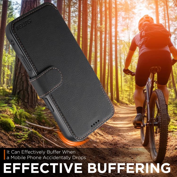 For iPhone 17 Pro Suteni Q05 2-in-1 Multi-function MagSafe Wallet Litchi Leather Phone Case(Black) by Suteni