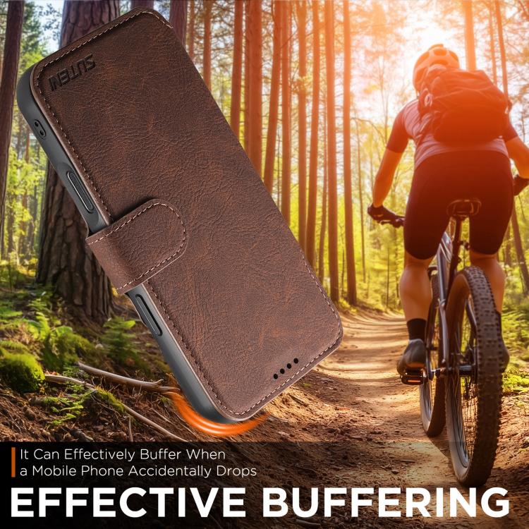 For iPhone 17 Pro Suteni Q05 2-in-1 Multi-function MagSafe Wallet Litchi Leather Phone Case(Brown) by Suteni