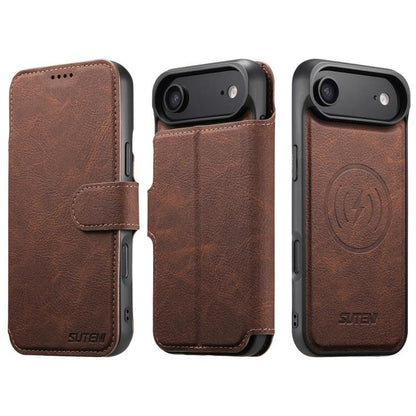 For iPhone Air Suteni Q05 2-in-1 Multi-function MagSafe Wallet Litchi Leather Phone Case(Brown) by Suteni
