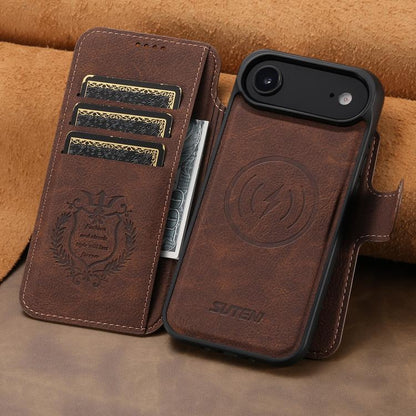 For iPhone Air Suteni Q05 2-in-1 Multi-function MagSafe Wallet Litchi Leather Phone Case(Brown) by Suteni